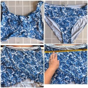 Blue Floral High Waisted Bikini Tummy Control Plus Size 2XL w/ Skirt‎